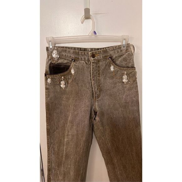 Guess Cameo Custom Made Jeans Brown tone with Leather Trim SZ 6 - Picture 3 of 16